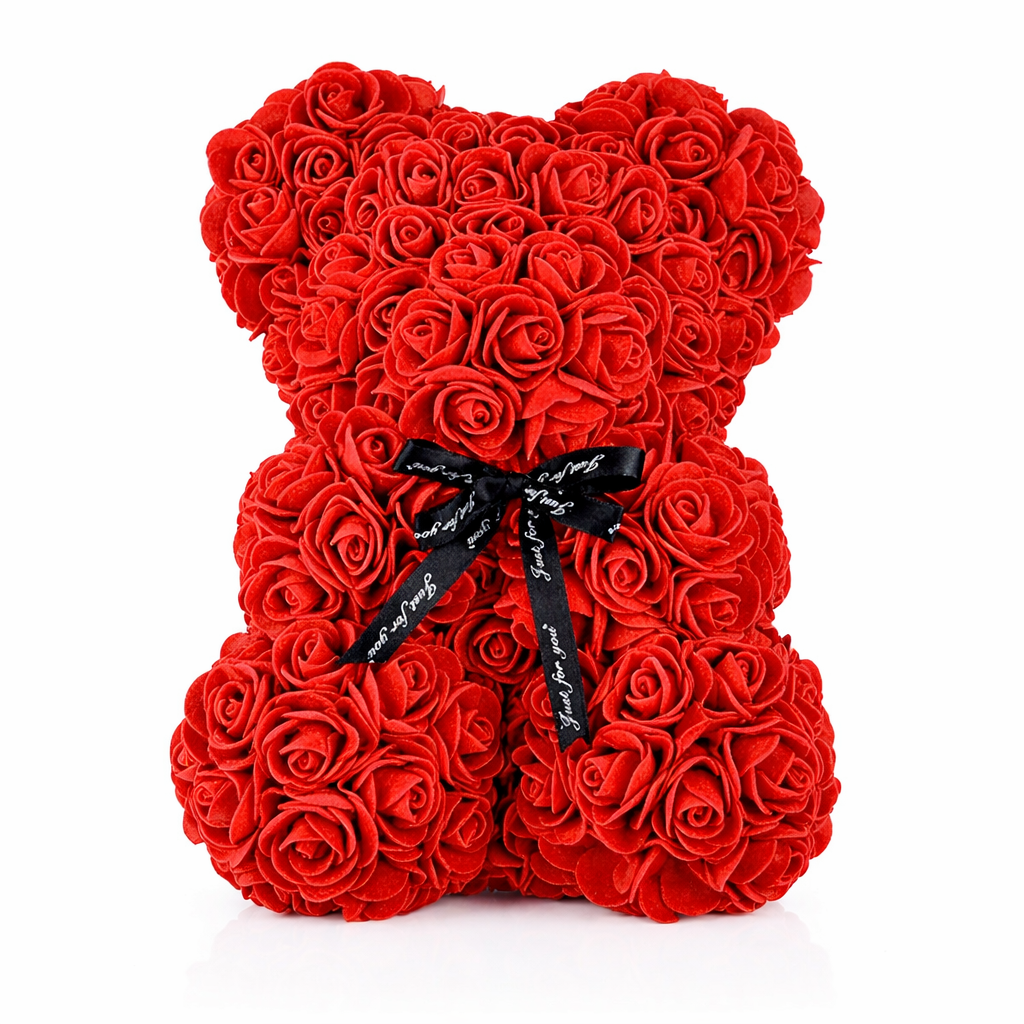 Rosnalle – Handgjord nalle av rosor 25 cm (Perfekt present)